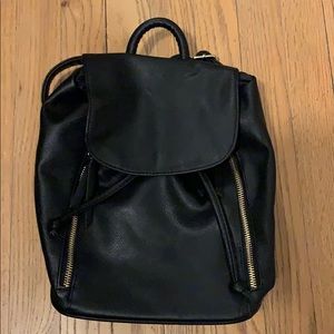 Black Faux Leather Mini Backpack